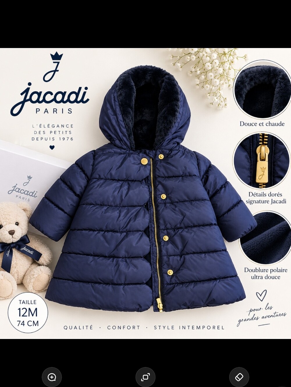 Jacadi Paris Baby Girl Navy Puffer Coat – NWT – 12M / 74 cm